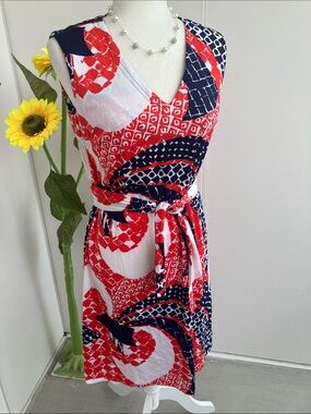 Vintage 60s 70s Black & Red Psychedelic Swirl Print Tie Waist Mini Sheath Dress